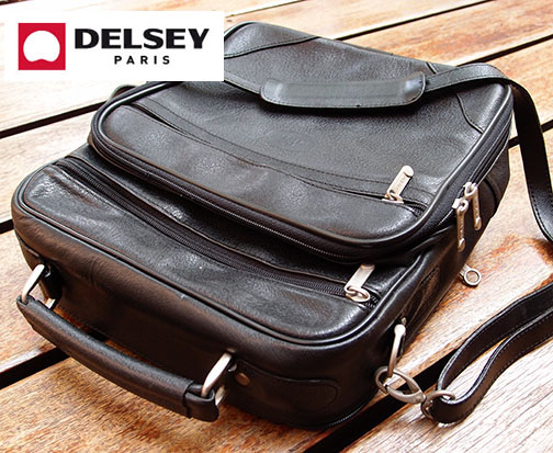 เริ่มวัดใจถูกๆ !! กระเป๋าหนัง สีดำ สะพายข้าง DELSEY Paris แบรนด์ฝรั่งเศส