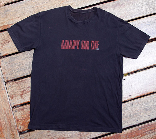 เสื้อยืดคอปก 5S DSL จากญี่ปุ่น ดีไซน์กระดุมคอหน้ายาว สีเทาอมเขียว ลายทาง / พิเศษ มีแถม APART OR DIE