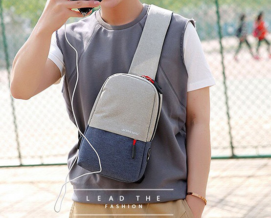 กระเป๋าคาดอก JiMANBAG สะพายข้างได้ สีทูโทน มีช่องหูฟังและช่องUSB