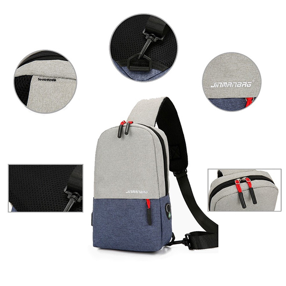 กระเป๋าคาดอก JiMANBAG สะพายข้างได้ สีทูโทน มีช่องหูฟังและช่องUSB