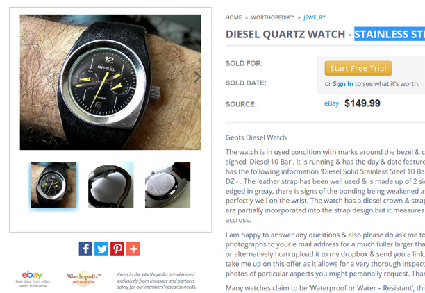 นาฬิกา DIESEL Stainless Steel 10 BAR ของแท้ ดีไซน์สวย หน้าปัดดำ เข็มเหลือง / วัดใจ ถูกกว่า e-bay