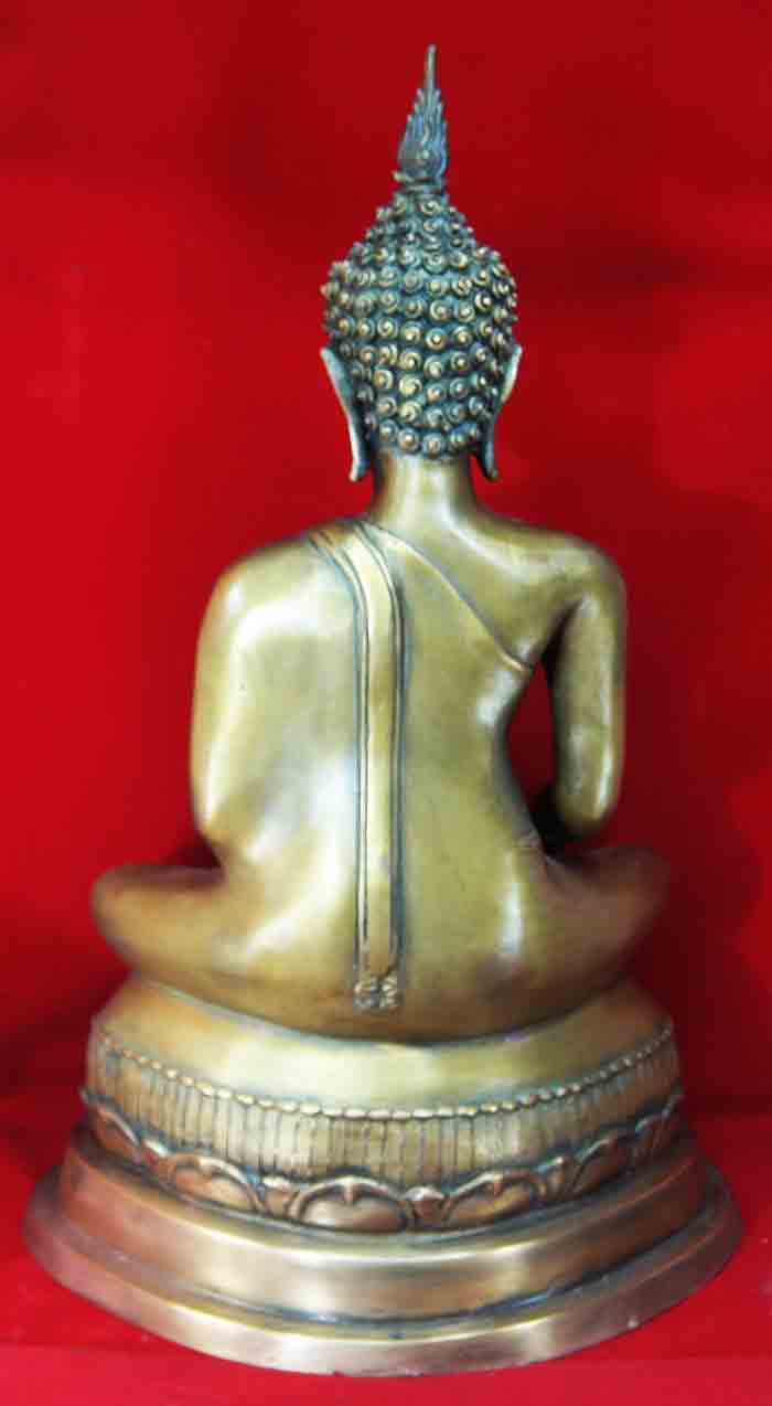 พระพุทธรูปแบบสุโขทัย เนื้อทองเหลืองผิวเก่า(ผิวขันลงหิน) ขนาดหน้าตัก ๙ นิ้ว หล่อหนา สภาพเดิมๆ ราคาเบา