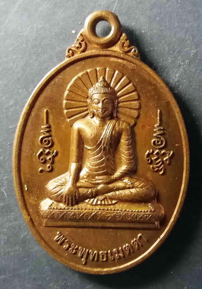40 บาท  เหรียญพระพุทธเมตตา หลังพระปิดตา สร้างปี 2548 ที่ระลึกสร้างพระทองคำน้อมถวายต้นศรีมหาโพธิ์ 