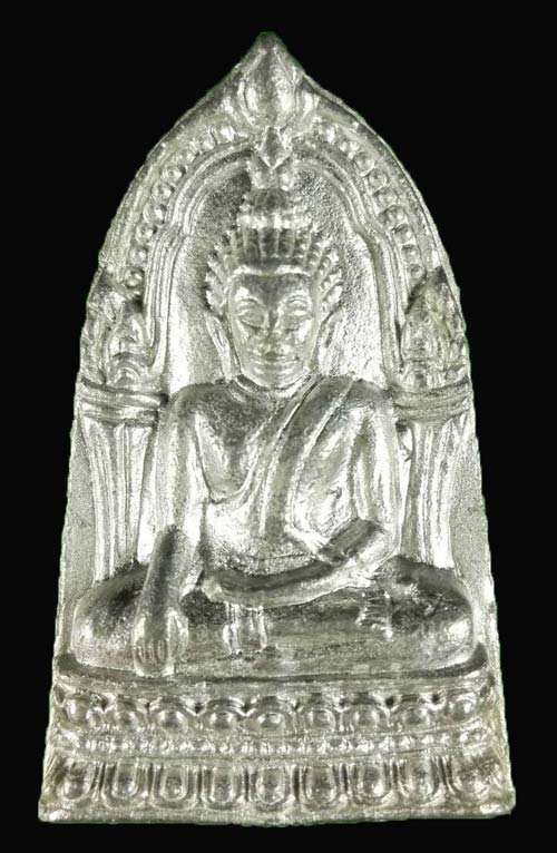 พระพุทธชินราชใบเสมาชินเงิน รุ่นประทานพร ปี 2547 เนื้อชินปรอทขาว พร้อมกล่อง สภาพเดิมๆ #177