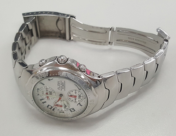 นาฬิกา ALBA ของแท้ โครโนกราฟ หน้าขาว เข็มสปอร์ตโครโนแดง ดีไซน์สายสวยมาก 