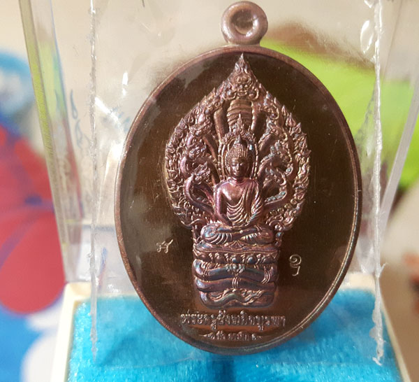 หลวงปู่บัว รุ่นมงคลมหาลาภ พระสวยเหรียญพระนาคปรกทองแดง 2878 (กล่องเดิม ซีลเดิม)