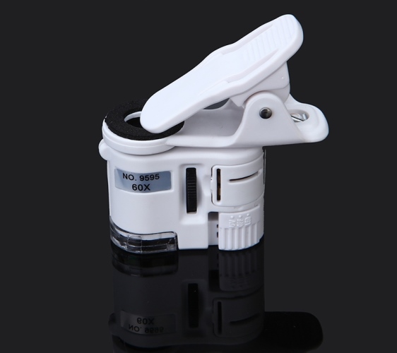 กล้อง Microscope รุ่น 9595 กำลังขยาย 60X ใช้ในการส่องพระ ส่องพลอย หรือวัตถุอื่นๆ พร้อมคลิปหนีบโทรศัพ