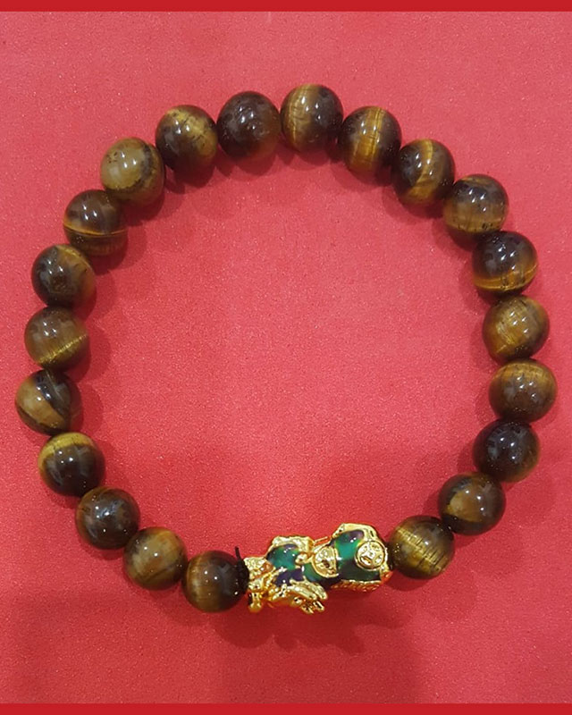 หินไทเกอร์อาย (ตาเสือ) มหาอำนาจ 5 มม. +ปี่เซียะเปลี่ยนสีตามอุณหภูมิ เคาะเดียว