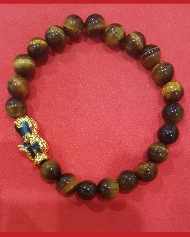 หินไทเกอร์อาย (ตาเสือ) มหาอำนาจ 5 มม. +ปี่เซียะเปลี่ยนสีตามอุณหภูมิ เคาะเดียว