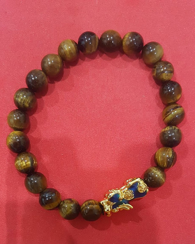 หินไทเกอร์อาย (ตาเสือ) มหาอำนาจ 5 มม. +ปี่เซียะเปลี่ยนสีตามอุณหภูมิ เคาะเดียว