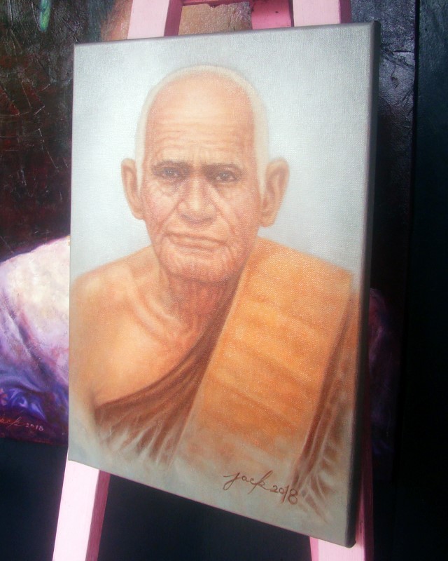 หลวงพ่อเงิน วัดบางคลาน จังหวัดพิจิตร ภาพวาดสีน้ำมัน งานเพ้นท์บนเฟรมผ้าใบ canvas ขนาด 30 x 40 cm.
