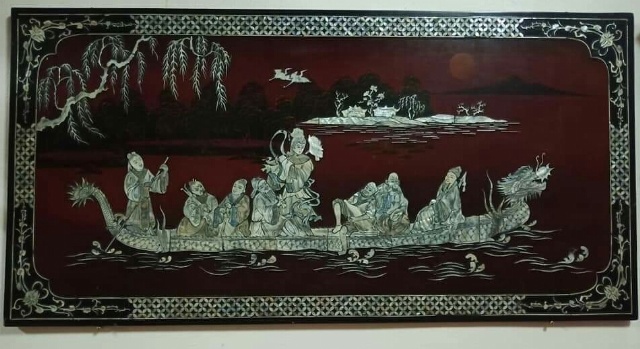 ภาพแปดเซียนล่องเรือ (งานฝังมุข)