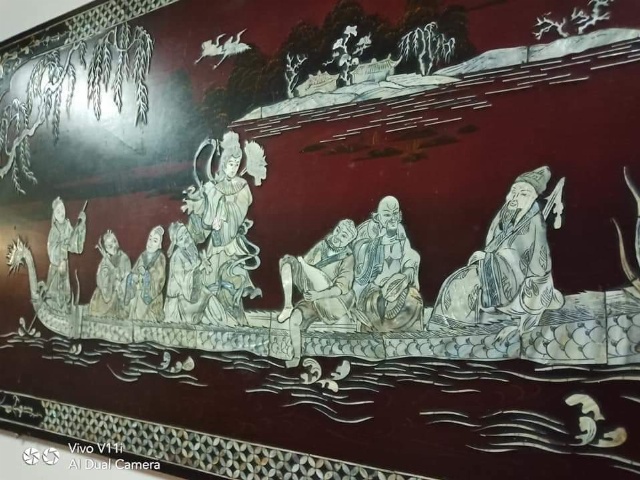 ภาพแปดเซียนล่องเรือ (งานฝังมุข)