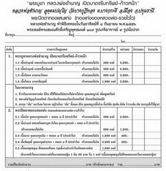 พระปิดตาทองแสนแท่ง หลวงพ่อชำนาญ วัดบางกุฎีทอง จ.ปทุมธานี ปี56 เนื้อนวะ อุดตะกรุดเงิน