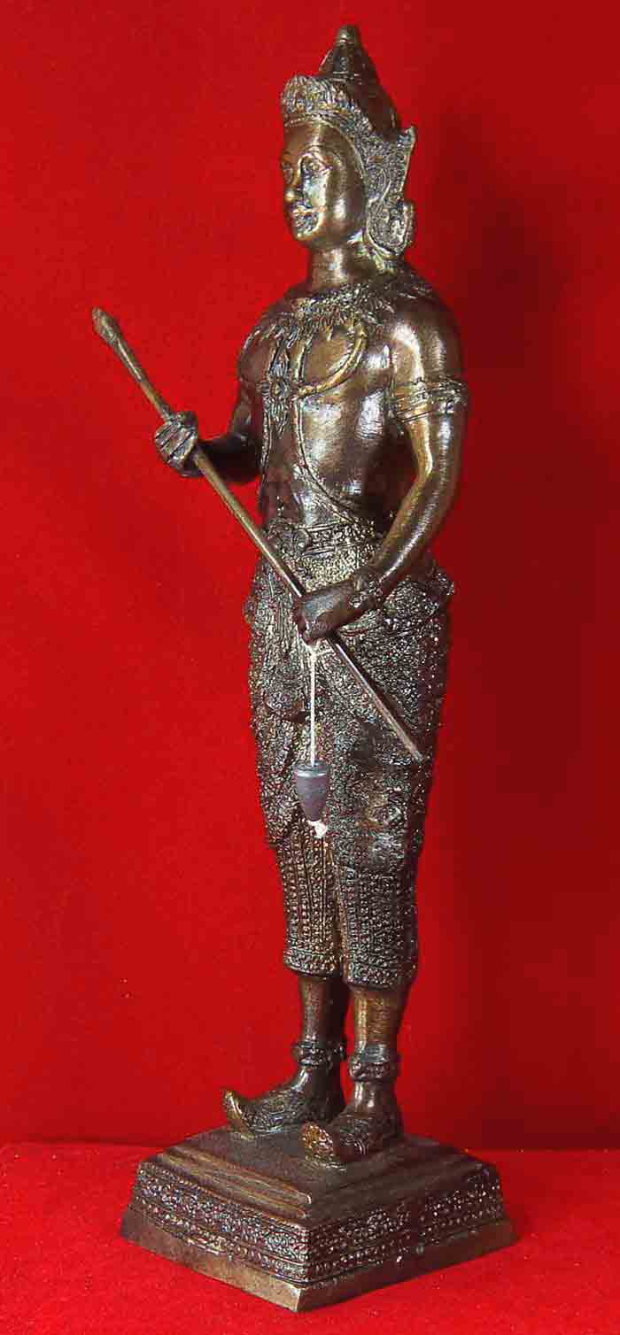 พระวิษณุกรรม เทพผู้สร้าง บรมครูแห่งช่างทั้งปวง เนื้อทองเหลืองรมมันปู ขนาด สูง 12 นิ้ว ฐานกว้าง 3 นิ้