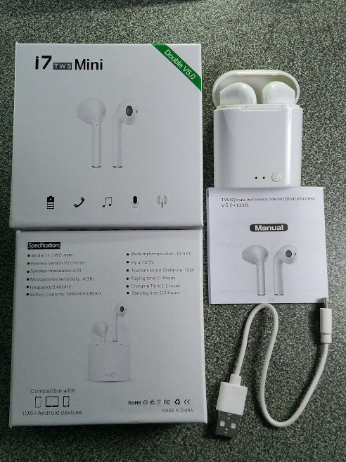 หูฟัง i7 TWS Mini พร้อมกล่องชาร์จ หูฟังบลูทูธไร้สาย