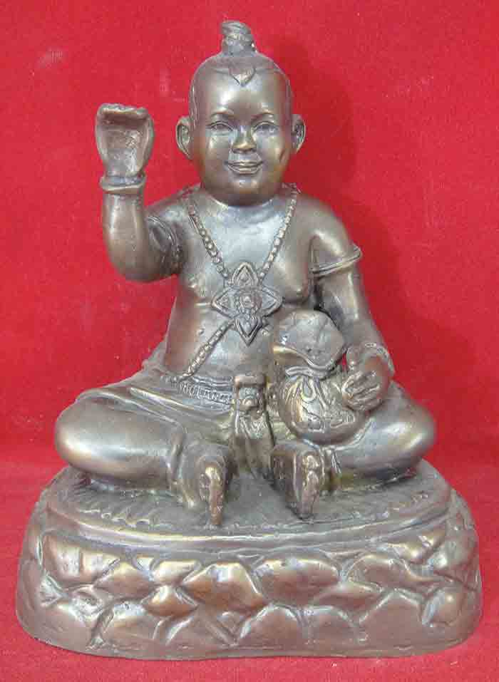 กุมารทอง เพชรเจ้าจุก ขนาดกว้าง 5 นิ้ว สูง 7 นิ้ว เนื้อโลหะผิวหิ้ง ไม่ทราบที่ เคาะเดียวแดง