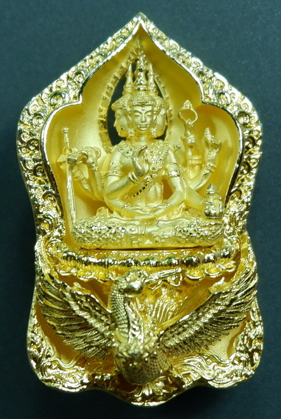 รูปหล่อพระพรหมสยามเทวา หลวงปู่คำเป็ง สำนักสงฆ์มะค่างาม เนื้อสัมฤทธิ์กะไหล่ทอง ขนาด 1.5 นิ้ว สวยครับ