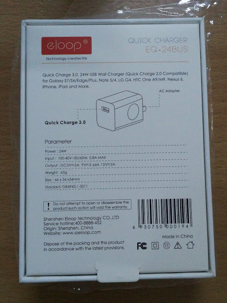 eloop แท้ อแดปเตอร์ชาร์จเร็ว 3.0A 24W (สีขาว)
