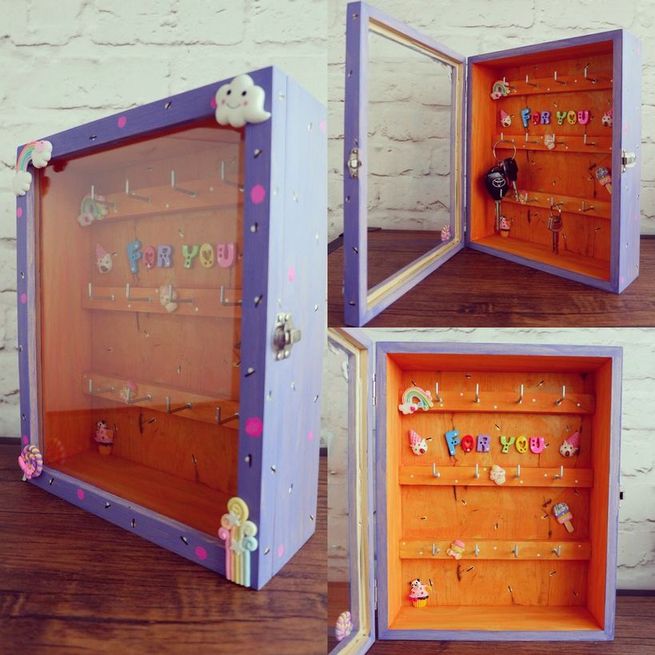 กล่องกุญแจ Key Box งานไม้สนสวยๆ เพ็นท์ลายและตกแต่ง