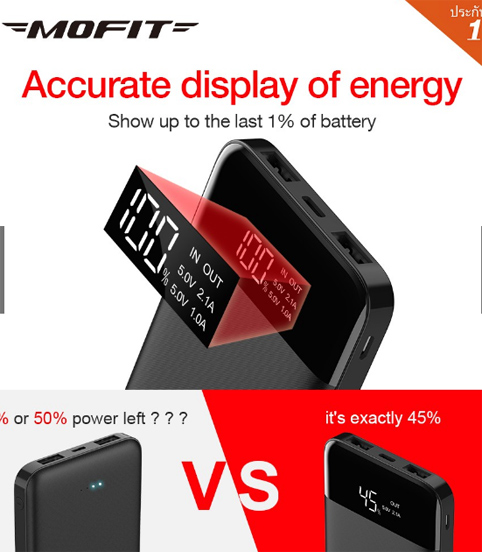 เพาเวอร์แบงค์ MOFIT ของแท้ มีจอ LED 13000mAh PANEL 2USB+TYBE-C+2.1A