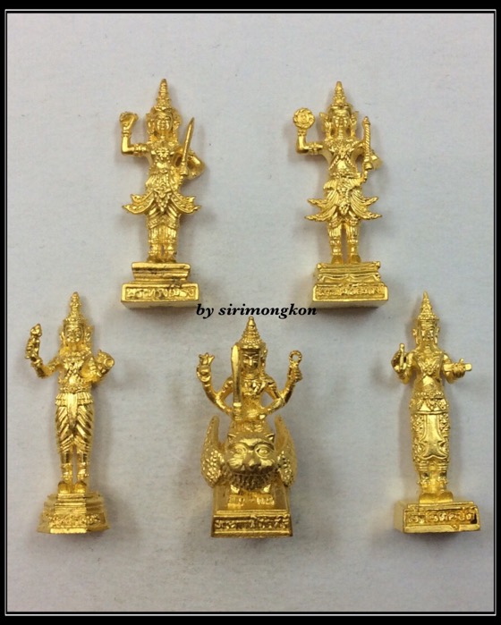 ชุด5องค์ เทพารักษ์ศักดิ์สิทธิ์ ศาลหลักเมืองกรุงเทพฯ เนื้อโลหะผสมชุบทอง กล่องเดิม
