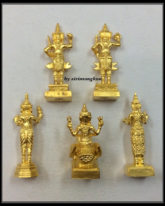 ชุด5องค์ เทพารักษ์ศักดิ์สิทธิ์ ศาลหลักเมืองกรุงเทพฯ เนื้อโลหะผสมชุบทอง กล่องเดิม