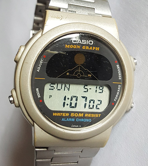 นาฬิกา CASIO MOON GRAPH ของแท้ แสดงกราฟพระจันทร์โคจรแต่ละช่วง เต็มดวง,ครึ่ง,เสี้ยว ตัว Rare items