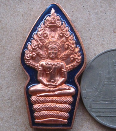 พระนาคปรกเอวคอด 7รอบ หลวงพ่อสิน วัดละหารใหญ่ จ ระยอง ปี2555 เนื้อทองแดงลงยา 2โค้ด+กล่อง 