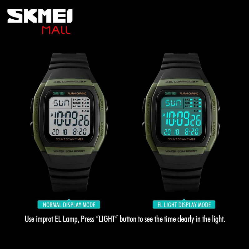 SKMEI 1278 นาฬิกาดิจิตอล ตั้งเวลาปลุกได้ 5 ครั้งต่อวัน แจ้งเตือนทุกชั่วโมง