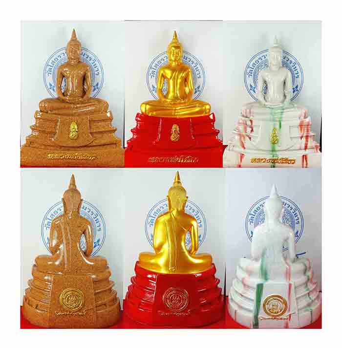พระบูชา พระพุทธโสธร เนื้อกระเบื้องหลังคาโบถส์ + องค์สีทอง + ลายหินอ่อน