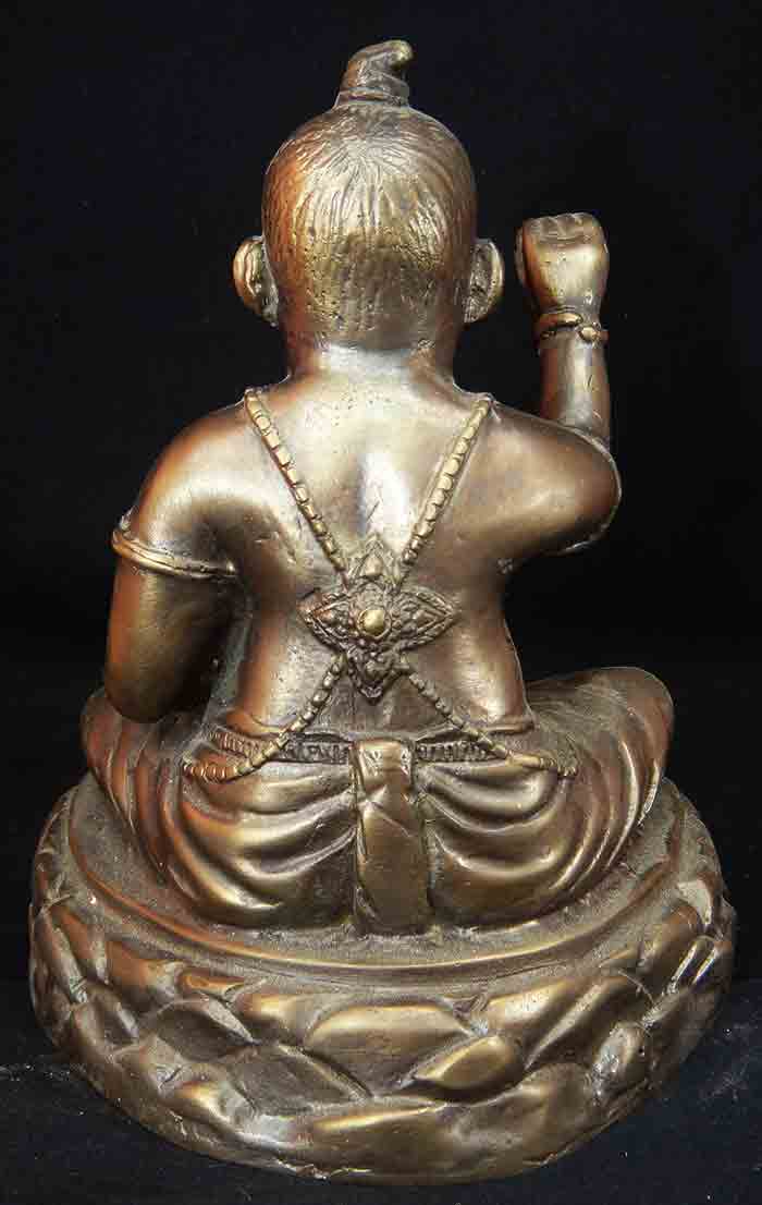 กุมารทองเทพ กวักเงินทอง กวักทรัพย์ สูง 4 นิ้ว เนื้อทองเหลือง กวักโชคลาภ มีถุงเรียกเงินทอง เป็นกุมารเ