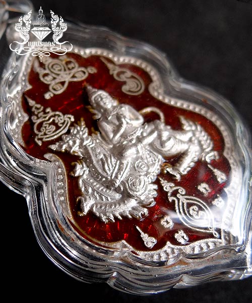 เหรียญเทวดาขี่สิงห์ ปี 51หลวงพ่อสาคร วัดหนองกรับ จ.ระยอง เนื้อเงิน ลงยาสีแดง