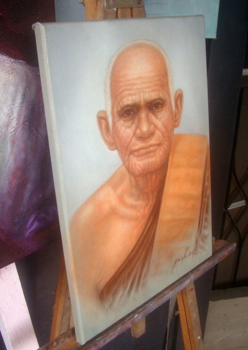 หลวงพ่อเงิน วัดบางคลาน จังหวัดพิจิตร ภาพวาดสีน้ำมัน งานเพ้นท์บนเฟรมผ้าใบ canvas ขนาด 30 x 40 cm.