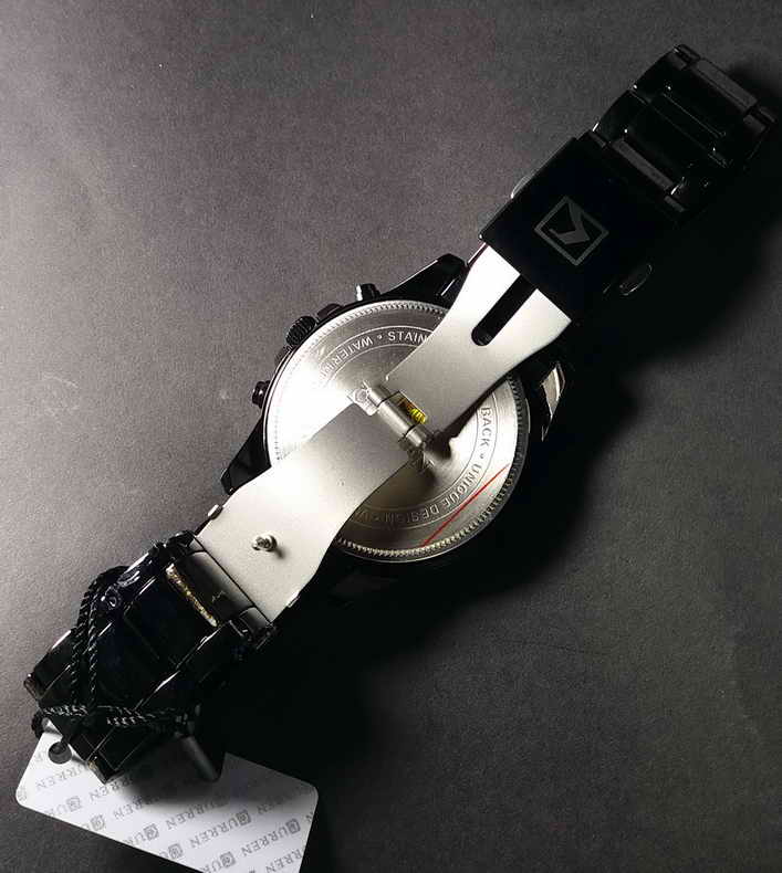 320  นาฬิกาควอทซ์ แฟชั่น  แบบเข็ม Curren   สแตนเลส  BLACK  STEEL เข็มชุบทองแดง 