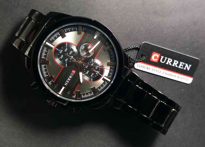 320  นาฬิกาควอทซ์ แฟชั่น  แบบเข็ม Curren   สแตนเลส  BLACK  STEEL เข็มชุบทองแดง 