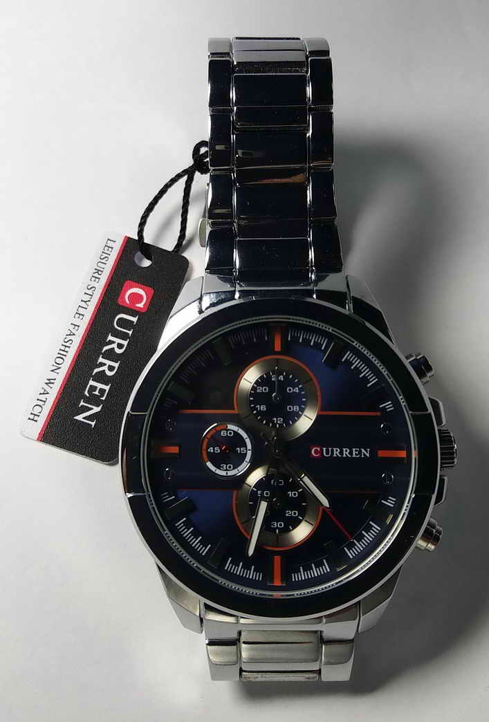 350  นาฬิกาควอทซ์ แฟชั่น  แบบเข็ม Curren   สแตนเลส หน้าปัดสีฟ้าน้ำทะเล