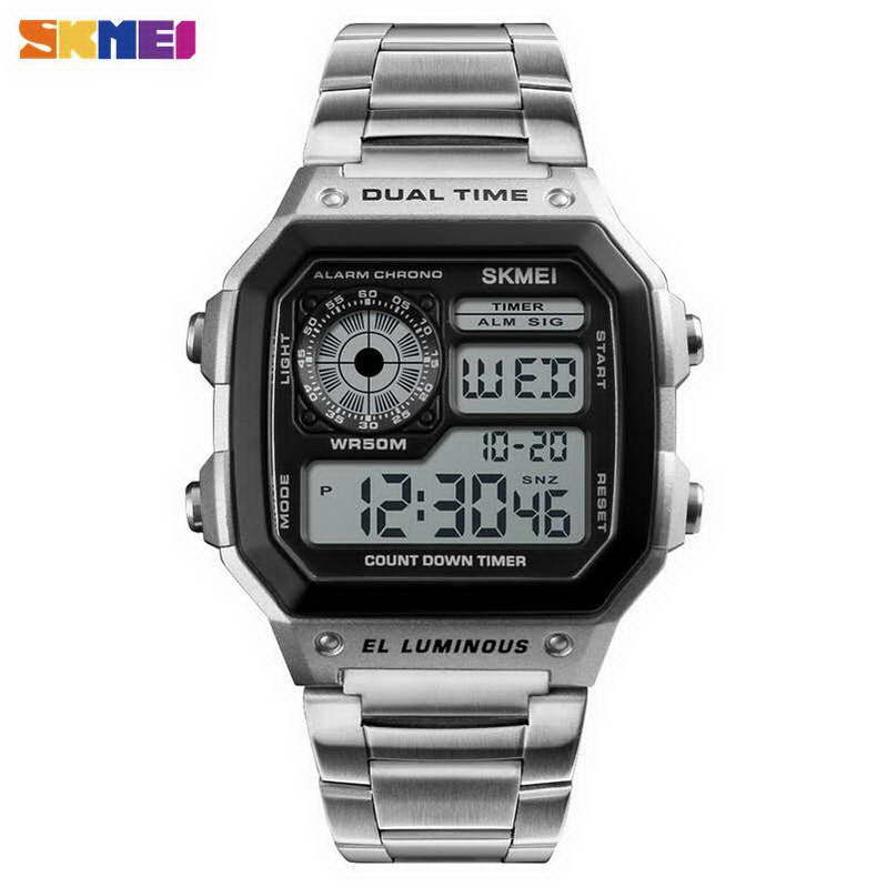 นาฬิกา ดิจิตอล สายสแตนเลส  กันน้ำ SKMEI 1335 