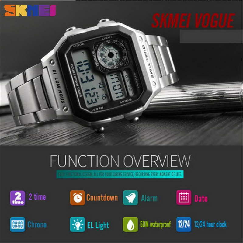 นาฬิกา ดิจิตอล สายสแตนเลส  กันน้ำ SKMEI 1335 