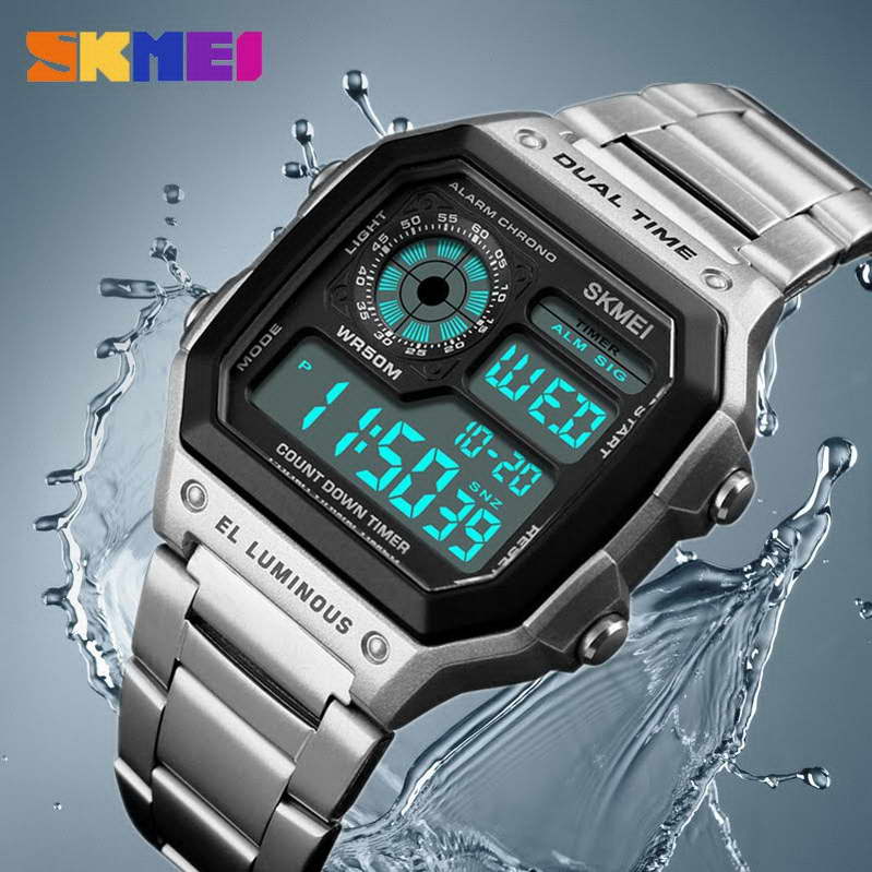 นาฬิกา ดิจิตอล สายสแตนเลส  กันน้ำ SKMEI 1335 