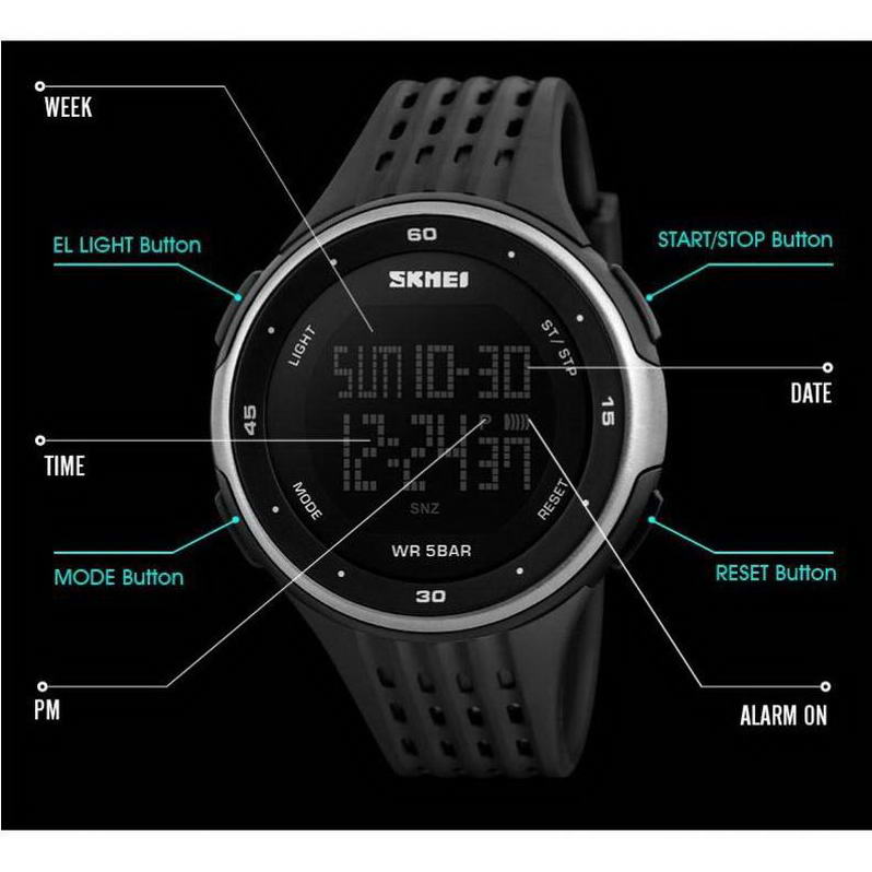 190 บาท SKMEI นาฬิกาข้อมือ ดิจิตอล รุ่น 1219 สีเขียว พร้อมกล่องเหล็กเเละการ์ด