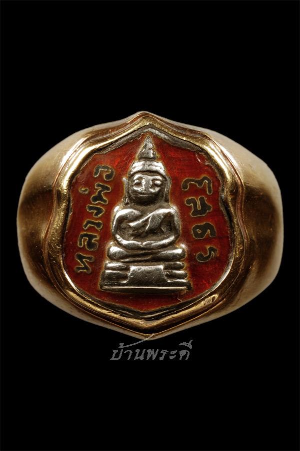 หัวแหวนหลวงพ่อโสธร เนื้อเงินลงยาสีแดง ปี 2503 ตัวเรือนทองคำ 90%