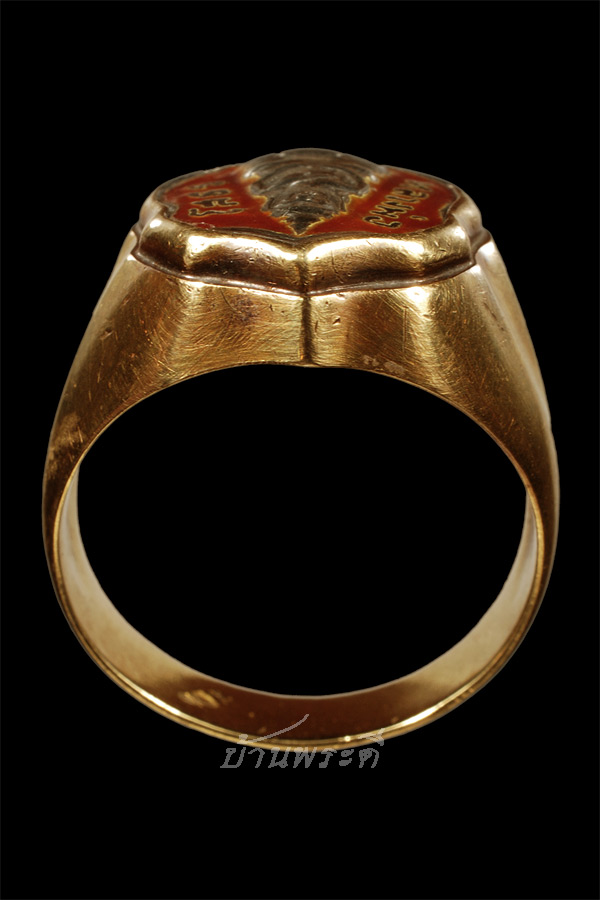 หัวแหวนหลวงพ่อโสธร เนื้อเงินลงยาสีแดง ปี 2503 ตัวเรือนทองคำ 90%