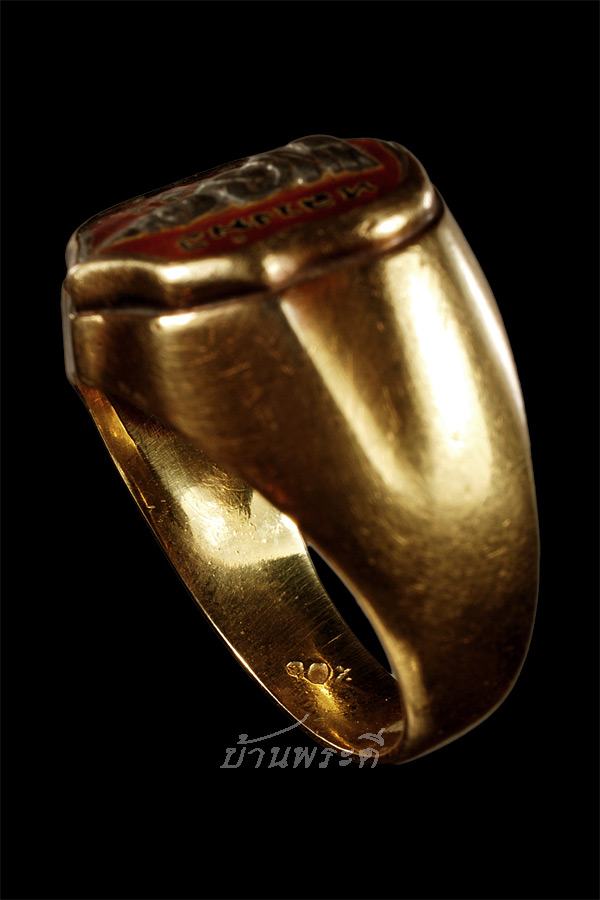 หัวแหวนหลวงพ่อโสธร เนื้อเงินลงยาสีแดง ปี 2503 ตัวเรือนทองคำ 90%