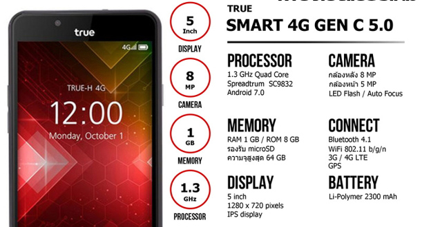 มือถือ TRUE SMART GEN C 5.0 สภาพสวยเทพ ทั้งเครื่องทั้งอุปกรณ์ยังใหม่ๆเลยครับ