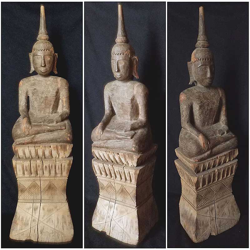 *พระไม้แกะสลัก ศิลปะเชียงรุ้ง ฐานสูง ขนาดใหญ่ ทาทองบรอนซ์*