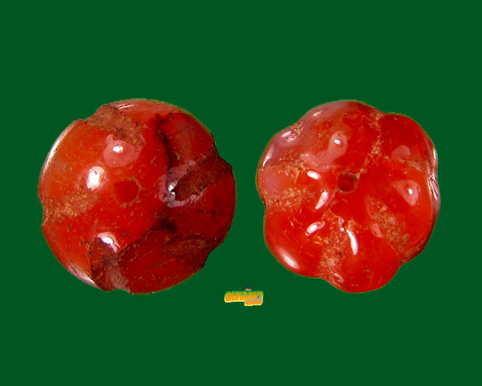 ลูกปัดโบราณ หินคาร์เนเลียน (Carnelian) สวย แท้ 2 เม็ด