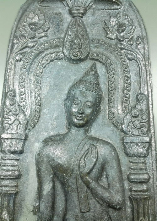 พระลีลากำแพงศอก หลวงพ่อขอม วัดไผ่โรงวัว (โพธาราม) จ.สุพรรณบุรี ปี 2505