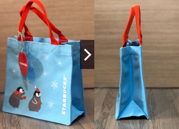 กระเป๋าผ้า Starbucks ของแท้ 100% ถุงฟ้าสายแดง ของใหม่แกะห่อ