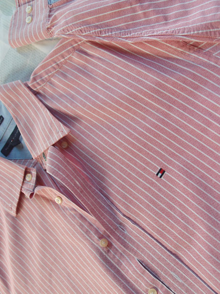 เสื้อ TOMMY HILFIGER ของแท้ ลายทางชมพู REGULAR FIT